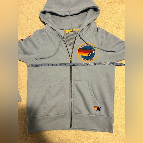 EUC Aviator Nation Light Blue Hoodie with Multicolor Arm Logo - Picture 11 of 13